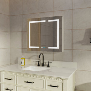 English Elm Led Lighted Medicine Cabinet with Defog Mirror Dimming Dual Outlets and Shelves W637P163684