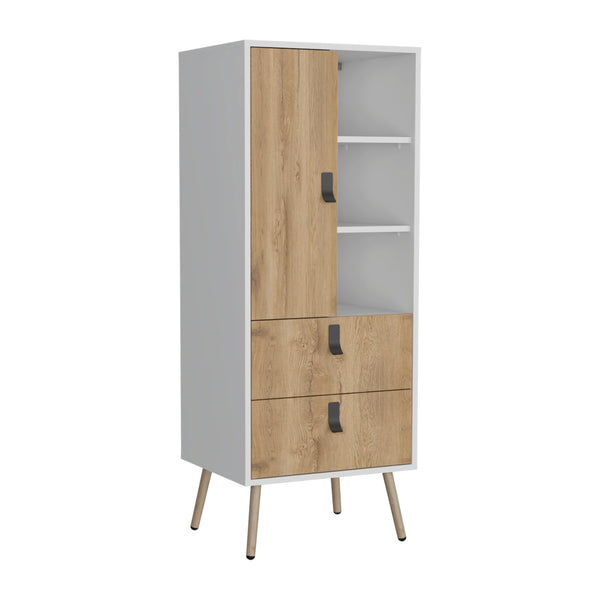 English Elm Huna Multicolor Tall Dresser with Door, 2 Drawers & Open Shelves — Engineered Wood, Elevated Legs, Stylish Storage B200P173201
