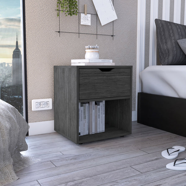 English Elm Aberdeeen Compact 19.7" High Nightstand with Smooth Glide Drawer, Open Shelf & Laminated Wood Finish Light Gray 22.4 L x 19.3 W x 5.5 H B200P173172