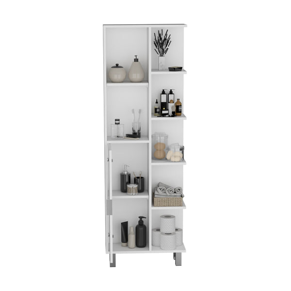 English Elm Crovie 63" High Bathroom Linen Cabinet White – Slim 7-Shelf Engineered Wood Storage Organizer B070P173184