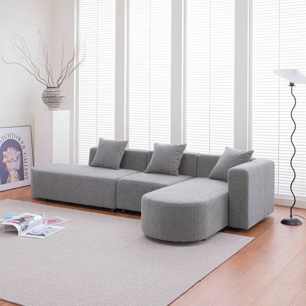 English Elm Modern Boucle L-shaped Sectional Sofa Curved Sculptural Design for Living Room W848S00038