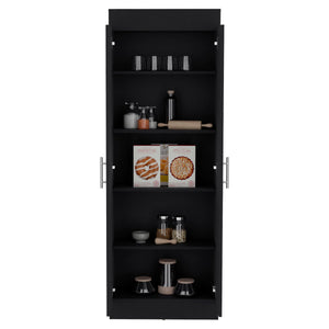 English Elm Nepal Pantry Cabinet with Five Deep Shelves for Kitchen Organization, Engineered Wood, Two-Door Design Black 73.2 L x 16.5 W x 5.5 H B070P173198
