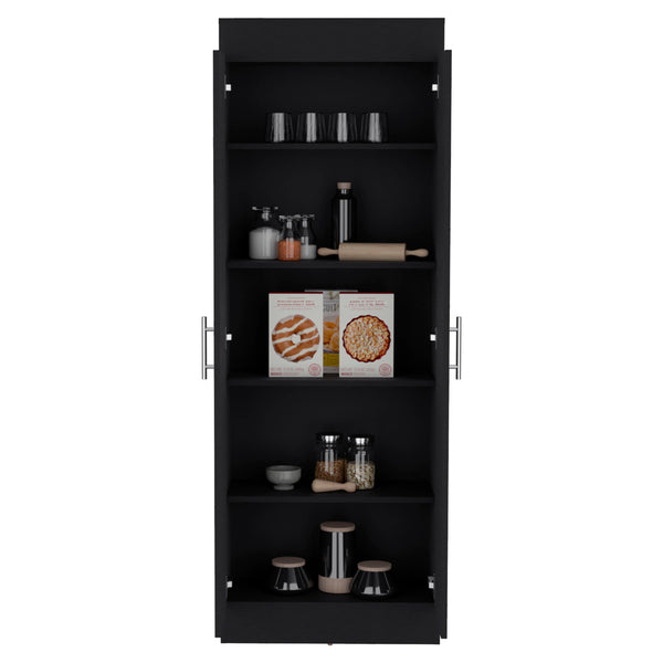 English Elm Nepal Pantry Cabinet with Five Deep Shelves for Kitchen Organization, Engineered Wood, Two-Door Design Black 73.2 L x 16.5 W x 5.5 H B070P173198
