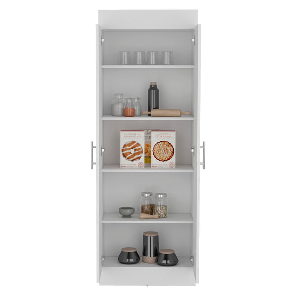 English Elm Nepal Pantry Cabinet with Five Deep Shelves for Kitchen Organization, Engineered Wood, Two-Door Design White 73.2 L x 16.5 W x 5.5 H B070P173199