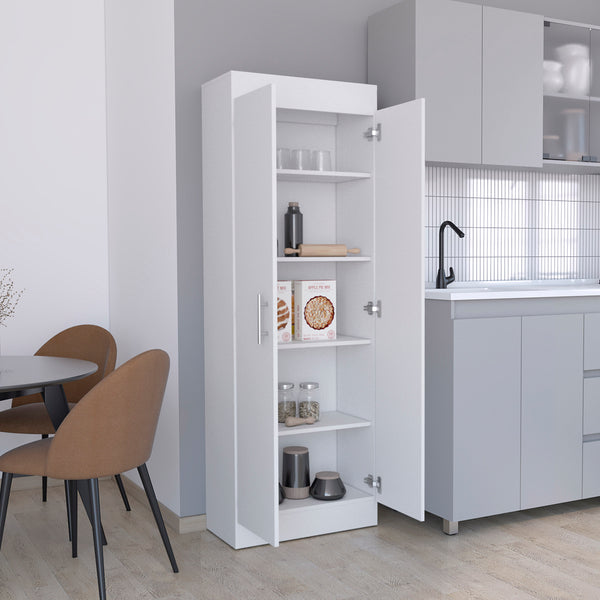 English Elm Nepal Pantry Cabinet with Five Spacious Shelves, Two-Door Engineered Wood Storage for Kitchens White 73.2 L x 16.5 W x 5.5 H B200P173199