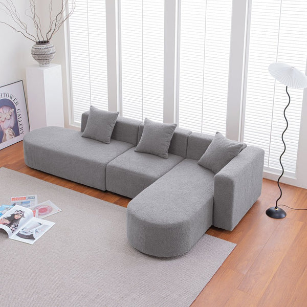 English Elm Modern Boucle L-shaped Sectional Sofa Curved Sculptural Design for Living Room W848S00038