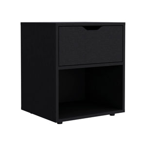 English Elm Aberdeeen Compact 19.7" High Nightstand with Smooth Glide Drawer, Open Shelf & Laminated Wood Finish Black 22.4 L x 19.3 W x 5.5 H B200P173173