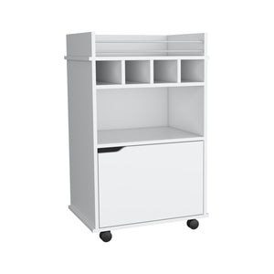 English Elm Phoenix Engineered Wood Bar Cart with 2 Open Shelves, 4 Bottle Cubbies and Cabinet for Compact Spaces White 32.3 L x 32.3 W x 5.9 H B070P173179