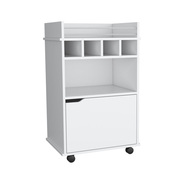 English Elm Phoenix Engineered Wood Bar Cart with 2 Open Shelves, 4 Bottle Cubbies and Cabinet for Compact Spaces White 32.3 L x 32.3 W x 5.9 H B070P173179