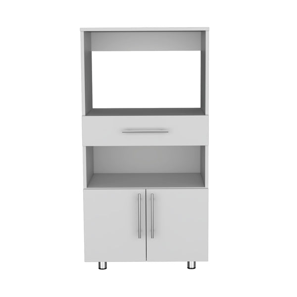 English Elm Worland White Pantry Cabinet with Microwave Stand, Drawer & Dual Doors — Compact Engineered Wood Organizer B200P173200