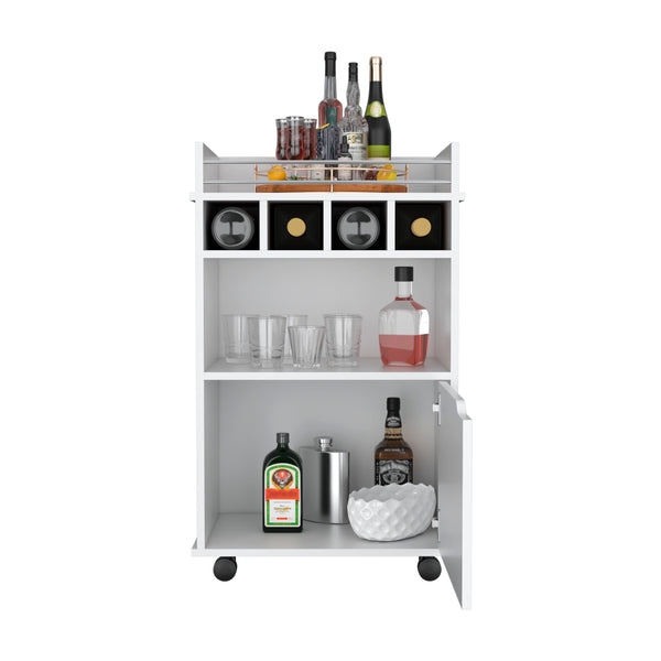 English Elm Phoenix Engineered Wood Bar Cart with 2 Open Shelves, 4 Bottle Cubbies and Cabinet for Compact Spaces White 32.3 L x 32.3 W x 5.9 H B070P173179