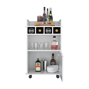 English Elm Phoenix Elegant Bar Cart with Two Open Shelves, Four Bottle Cubbies and Lockable Cabinet for Compact Spaces White 32.3 L x 32.3 W x 5.9 H B200P173179