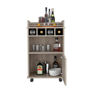 English Elm Phoenix Engineered Wood Bar Cart with 2 Open Shelves, 4 Bottle Cubbies and Cabinet for Compact Spaces Beige 32.3 L x 32.3 W x 5.9 H B070P173180