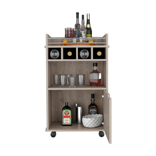 English Elm Phoenix Engineered Wood Bar Cart with 2 Open Shelves, 4 Bottle Cubbies and Cabinet for Compact Spaces Beige 32.3 L x 32.3 W x 5.9 H B070P173180
