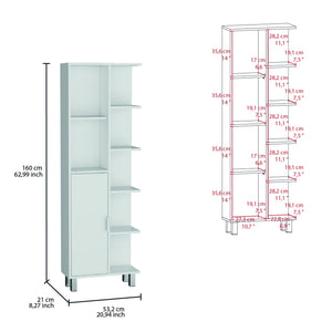 English Elm Crovie 63" High Bathroom Linen Cabinet White – Slim 7-Shelf Engineered Wood Storage Organizer B070P173184