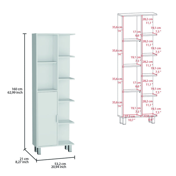 English Elm Crovie 63" High Bathroom Linen Cabinet White – Slim 7-Shelf Engineered Wood Storage Organizer B070P173184