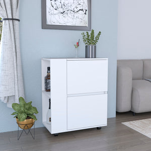 English Elm Glasgow Elegant Engineered Wood Bar Cart with Pull-Down Cabinets, Open Shelves & Locking Wheels White 33.5 L x 24.8 W x 5.5 H B070P173174