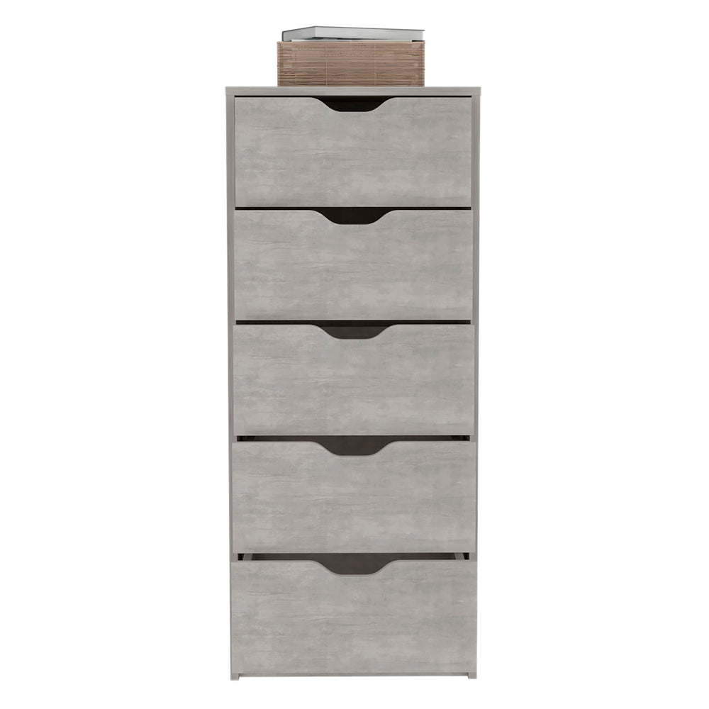 English Elm Basilea Tall 5-Drawer Dresser with Smooth Pull-Out System, Slim Engineered Wood Storage for Small Spaces Grey 45.2 L x 20 W x 5.1 H B200P173185
