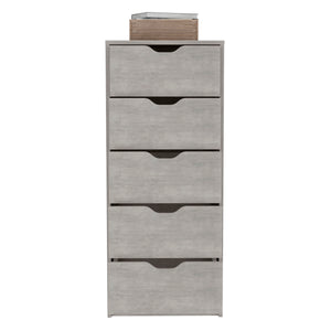 English Elm Basilea Tall 5-Drawer Dresser with Smooth Pull-Out System, Slim Engineered Wood Storage for Small Spaces Grey 45.2 L x 20 W x 5.1 H B200P173185