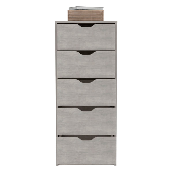 English Elm Basilea Tall 5-Drawer Dresser with Smooth Pull-Out System, Slim Engineered Wood Storage for Small Spaces Grey 45.2 L x 20 W x 5.1 H B200P173185