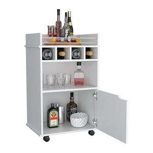 English Elm Phoenix Engineered Wood Bar Cart with 2 Open Shelves, 4 Bottle Cubbies and Cabinet for Compact Spaces White 32.3 L x 32.3 W x 5.9 H B070P173179