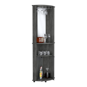 English Elm Chicago Corner Bar Cabinet with Glass Doors, Mirror Center & Stemware Rack for Stylish Entertaining Light Gray 42.1 L x 24.8 W x 5.5 H B200P173192