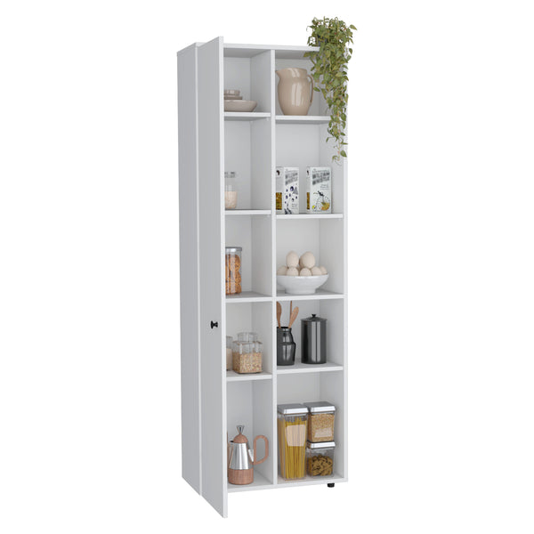 English Elm Hoyt Engineered Wood Kitchen Pantry Cabinet with 10 Compartments for Organized Clutter-Free Storage White 70.1 L x 16.5 W x 5.5 H B070P173177