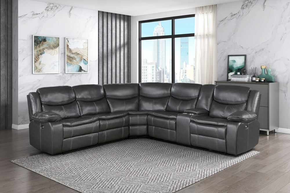 English Elm Modern Three Piece Power Reclining Sectional Faux Leather Usb Charging Living Room B011S00856