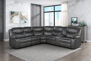 English Elm Modern Three Piece Power Reclining Sectional Faux Leather Usb Charging Living Room B011S00856