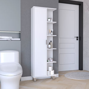 English Elm Crovie 63" White Linen Bathroom Storage Cabinet with Four Open Shelves, Tall Engineered Wood Unit B070P173170
