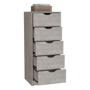 English Elm Basilea Tall 5-Drawer Dresser with Smooth Pull-Out System, Slim Engineered Wood Storage for Small Spaces Grey 45.2 L x 20 W x 5.1 H B200P173185