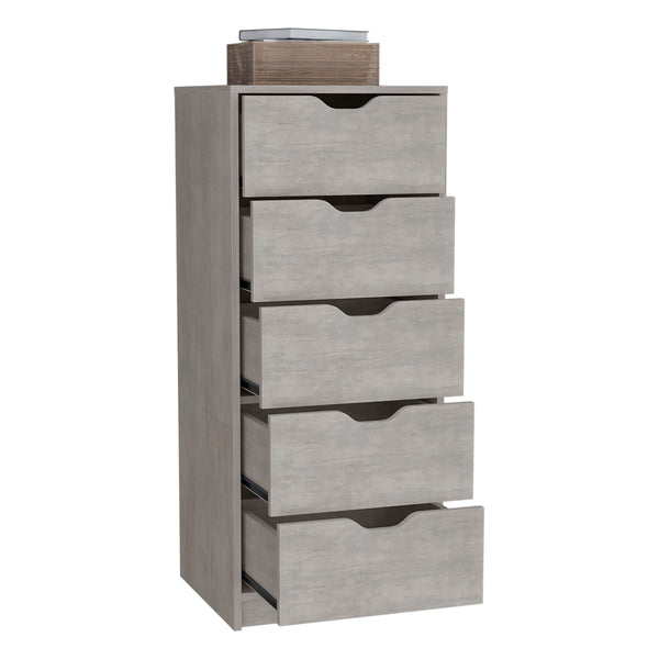 English Elm Basilea Tall 5-Drawer Dresser with Smooth Pull-Out System, Slim Engineered Wood Storage for Small Spaces Grey 45.2 L x 20 W x 5.1 H B200P173185