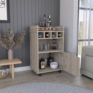 English Elm Phoenix Elegant Bar Cart with Two Open Shelves, Four Bottle Cubbies and Lockable Cabinet for Compact Spaces Beige 32.3 L x 32.3 W x 5.9 H B200P173180