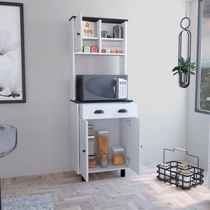 English Elm Salem Kitchen Pantry Cabinet with Drawer, 2 Doors & Open Shelves — Slim Engineered Wood Storage 66.6"H Multicolor 37.8 L x 18.5 W x 7.9 H B070P173183