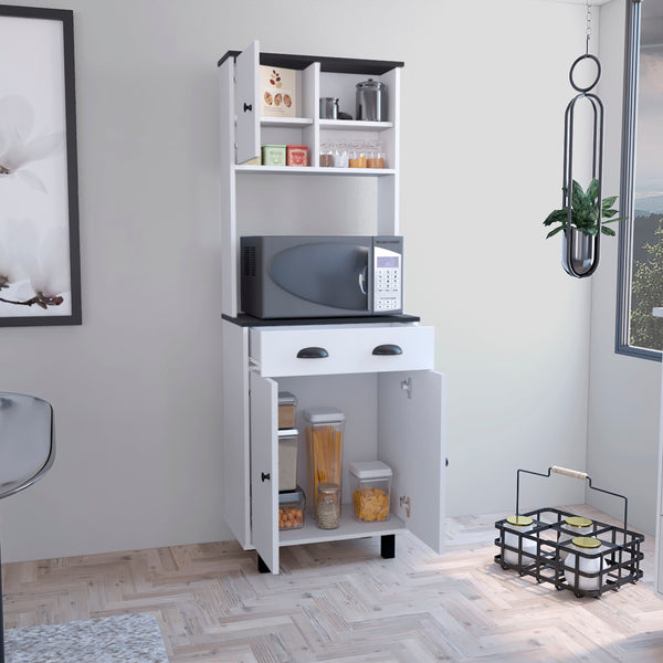 English Elm Salem Kitchen Pantry Cabinet with Drawer, 2 Doors & Open Shelves — Slim Engineered Wood Storage 66.6"H Multicolor 37.8 L x 18.5 W x 7.9 H B070P173183