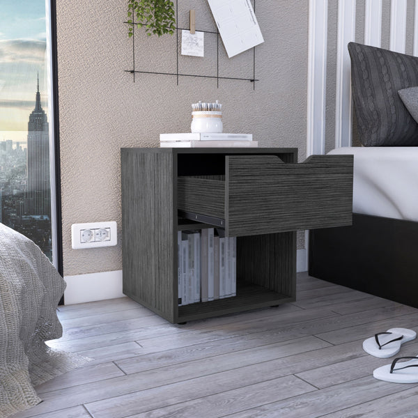 English Elm Aberdeeen Compact 19.7" High Nightstand with Smooth Glide Drawer, Open Shelf & Laminated Wood Finish Light Gray 22.4 L x 19.3 W x 5.5 H B200P173172