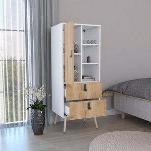 English Elm Huna Multicolor Tall Dresser with Door, 2 Drawers & Open Shelves — Engineered Wood, Elevated Legs, Stylish Storage B200P173201