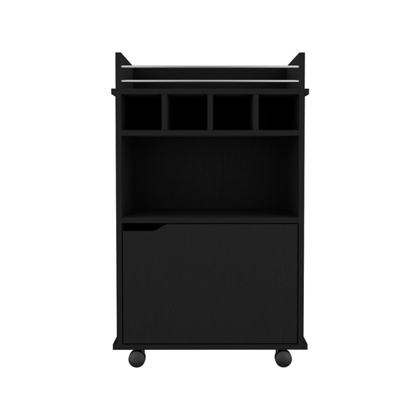 English Elm Phoenix Elegant Bar Cart with Two Open Shelves, Four Bottle Cubbies and Lockable Cabinet for Compact Spaces Black 32.3 L x 32.3 W x 5.9 H B200P173181