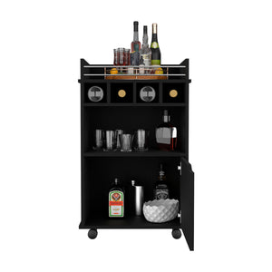 English Elm Phoenix Elegant Bar Cart with Two Open Shelves, Four Bottle Cubbies and Lockable Cabinet for Compact Spaces Black 32.3 L x 32.3 W x 5.9 H B200P173181