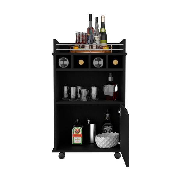 English Elm Phoenix Elegant Bar Cart with Two Open Shelves, Four Bottle Cubbies and Lockable Cabinet for Compact Spaces Black 32.3 L x 32.3 W x 5.9 H B200P173181