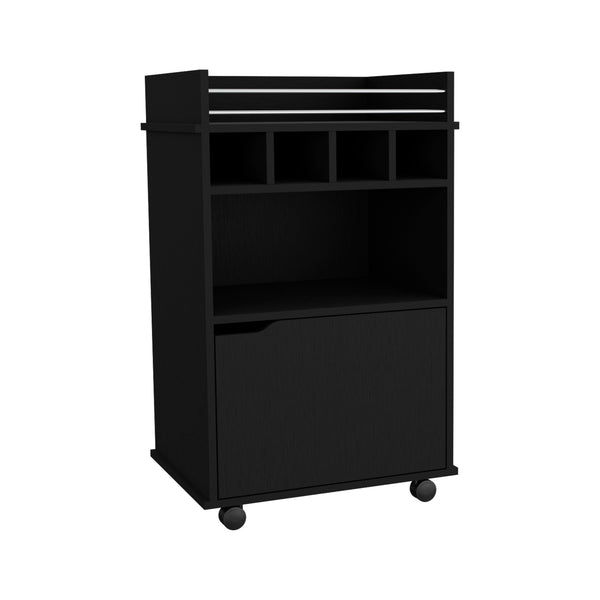 English Elm Phoenix Engineered Wood Bar Cart with 2 Open Shelves, 4 Bottle Cubbies and Cabinet for Compact Spaces Black 32.3 L x 32.3 W x 5.9 H B070P173181