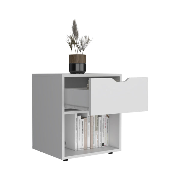 English Elm Aberdeeen Compact 19.7" High Nightstand with Smooth Glide Drawer, Open Shelf & Laminated Wood Finish White 22.4 L x 19.3 W x 5.5 H B200P173171