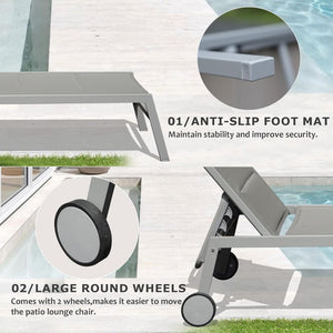 English Elm Outdoor Chaise Lounge Set Of 3 - Adjustable Aluminum Pool Chairs With Side Table & Wheels, Gray W1859P172270-GIGA