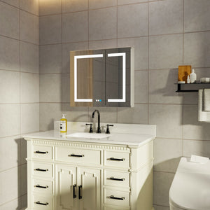 English Elm Led Lighted Medicine Cabinet with Defog Mirror Dimming Dual Outlets and Shelves W637P163684
