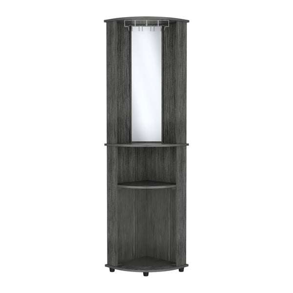 English Elm Chicago Corner Bar Cabinet with Glass Doors, Mirror Center & Stemware Rack for Stylish Entertaining Light Gray 42.1 L x 24.8 W x 5.5 H B200P173192