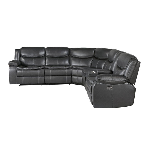 English Elm Modern Three Piece Power Reclining Sectional Faux Leather Usb Charging Living Room B011S00856