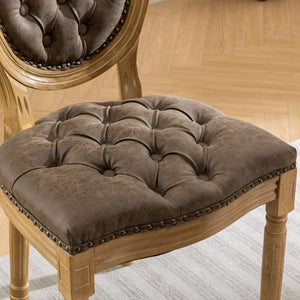 English Elm French Solid Wood Dining Chair with Nailhead Trim, High-Density Foam & Steel Spring Cushion, Hand-Pulled Backrest Upholstery, Supports 300 lbs, Elegant Antique-Style Frame Brown W1143P166792