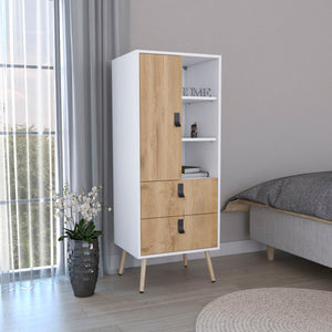 English Elm Huna Multicolor Tall Dresser with Door, 2 Drawers & Open Shelves — Engineered Wood, Elevated Legs, Stylish Storage B200P173201