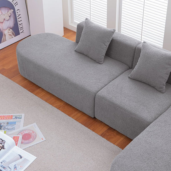 English Elm Modern Boucle L-shaped Sectional Sofa Curved Sculptural Design for Living Room W848S00038