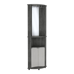 English Elm Chicago Corner Bar Cabinet with Glass Doors, Mirror Center & Stemware Rack for Stylish Entertaining Light Gray 42.1 L x 24.8 W x 5.5 H B200P173192